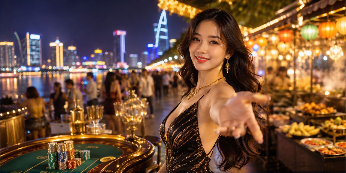 Không khí giải trí về đêm tại TP.HCM với màn hình hiển thị casino và chương trình thưởng